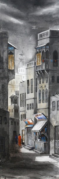 G. N. Qazi, 12 x 36 Inch, Acrylic on Canvas, Cityscape Painting, AC-GNQ-024